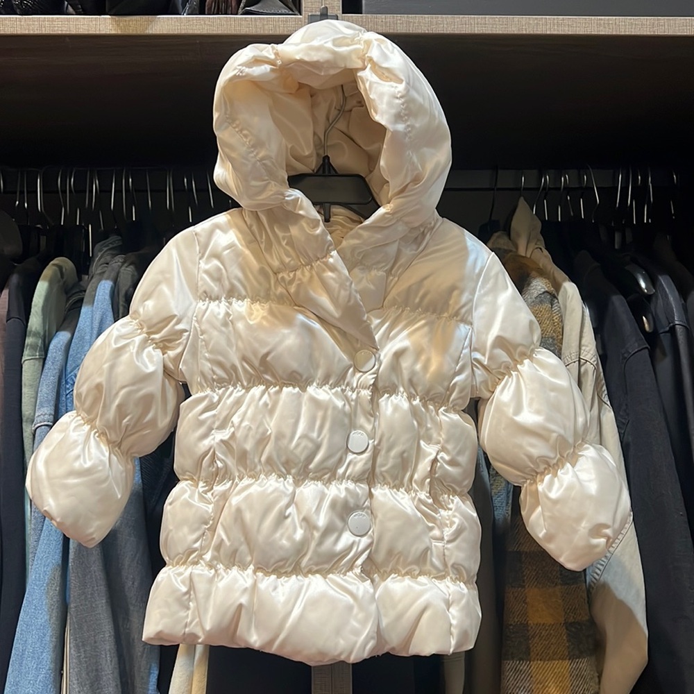 Little Girl GAP Puffer Jacket, Snap Close, Cream Like New Sz 18-24 Months